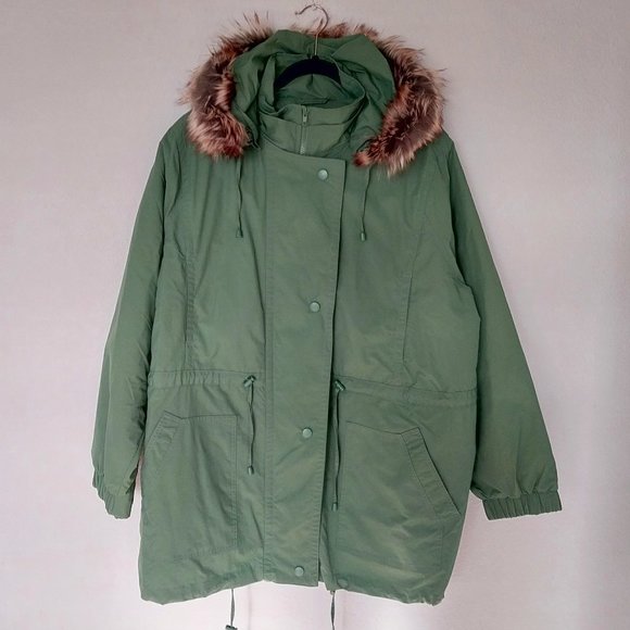 Woman Within Sage Green Hooded Quilt Lined Taslon Anorak/Parka - Picture 1 of 11